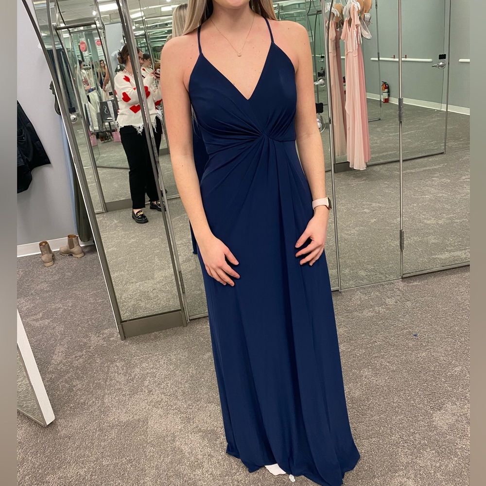 David’s Bridal - jersey a-line bridesmaid dress with knot detail. MARINE size 2